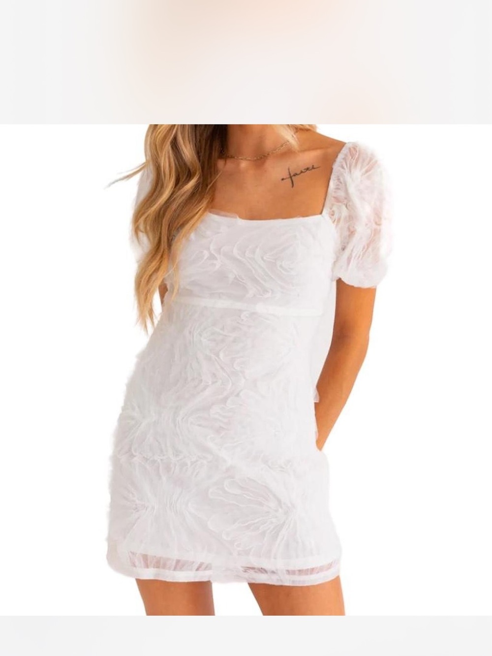 Le Lis White Square-Neck Puff Sleeve Mini Dress